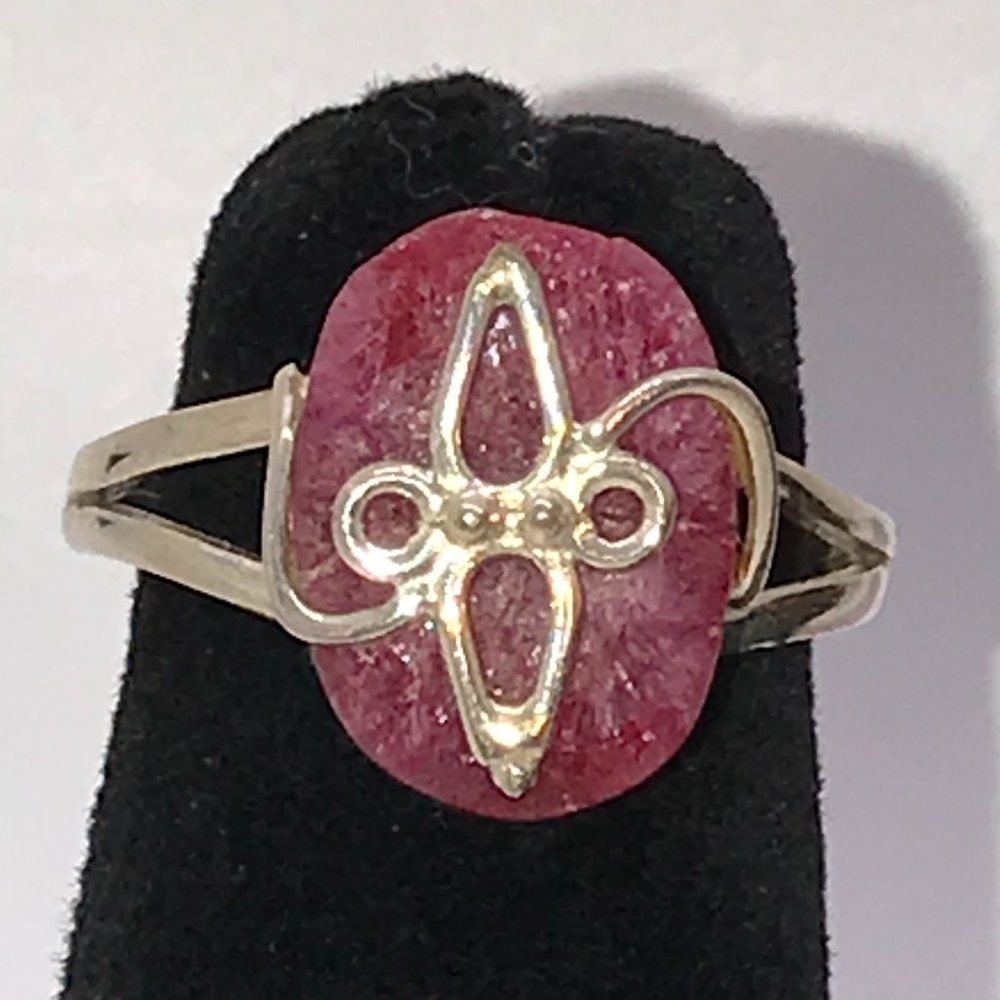 Sterling Silver Faceted Natural Ruby Ring Size, 7 1/2
